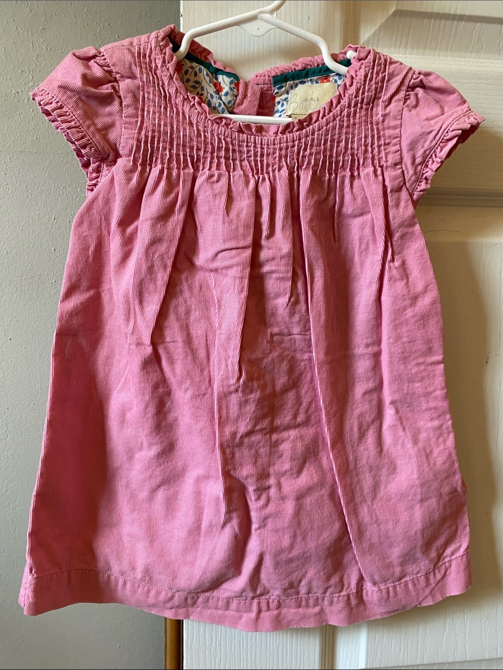 Baby Boden Pink Smocked Cap-Sleeve Top